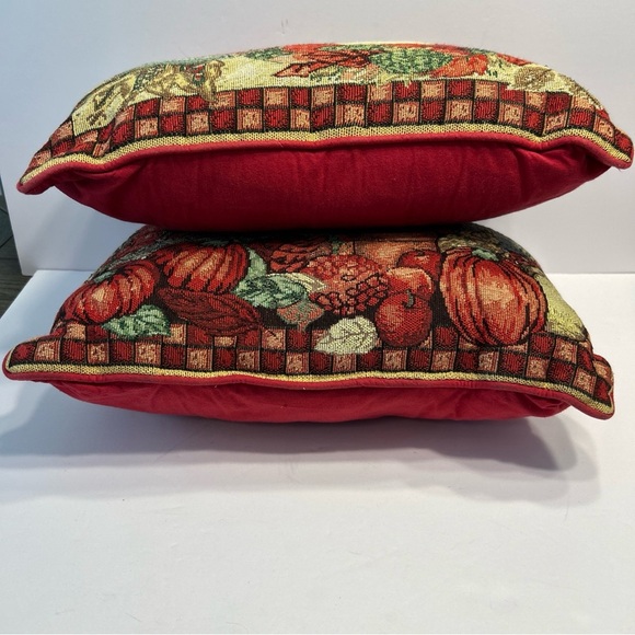 Set Of 2 Fall Autumn Thanksgiving Tapestry Throw Accent Pillows Pumpkins - Picture 9 of 9
